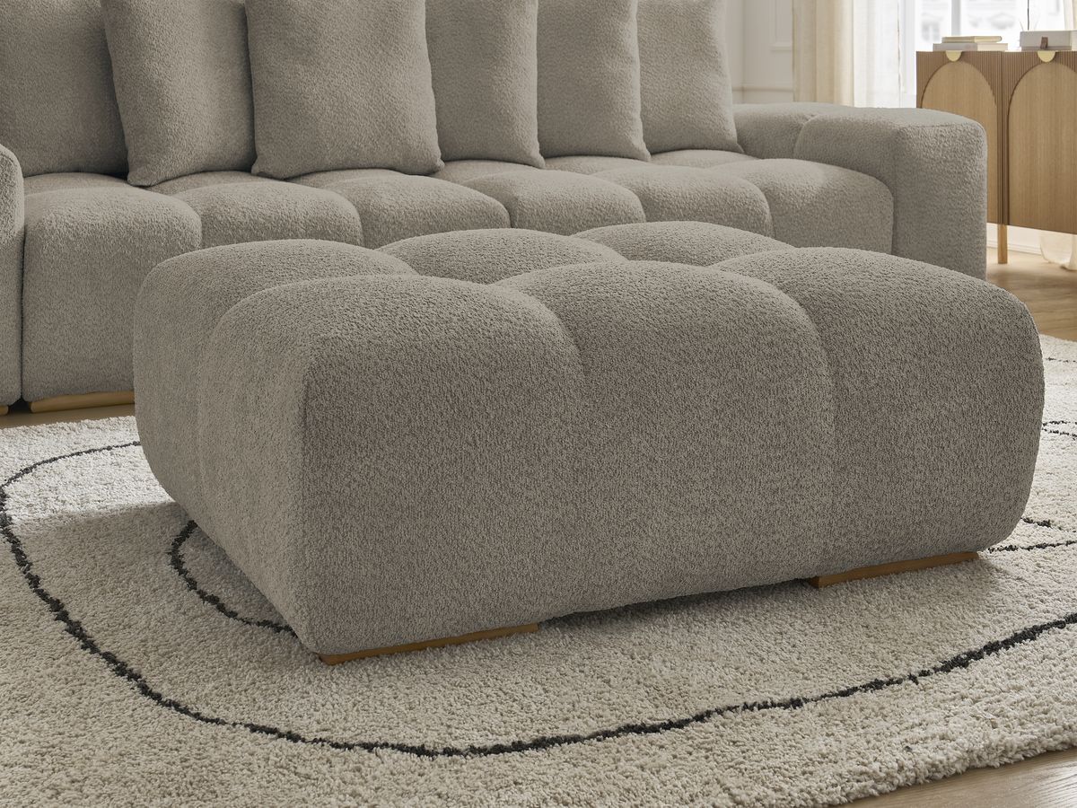 Bobochic Anakin Schlafsofa 3-Sitzer mit Bettkasten und Pouf, 6 Kissen Bouclé-Stoff Taupe
