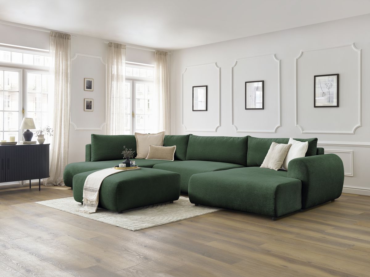 Bobochic Lucien Wohnlandschaft mit Pouf Stoff Grün Ecke rechts