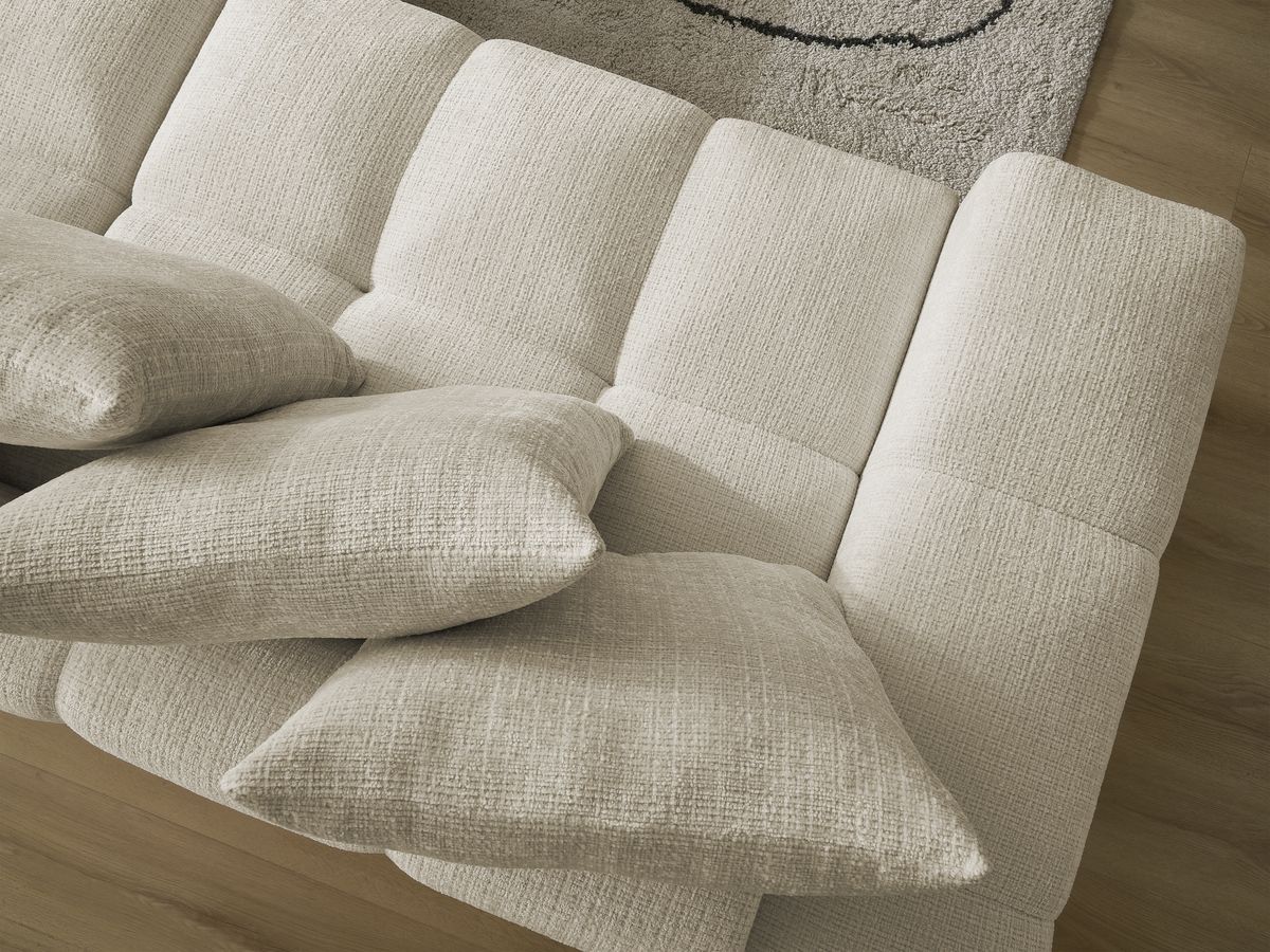Bobochic Anakin Schlafsofa 3-Sitzer mit Bettkasten, 6 Kissen Strukturstoff Beige