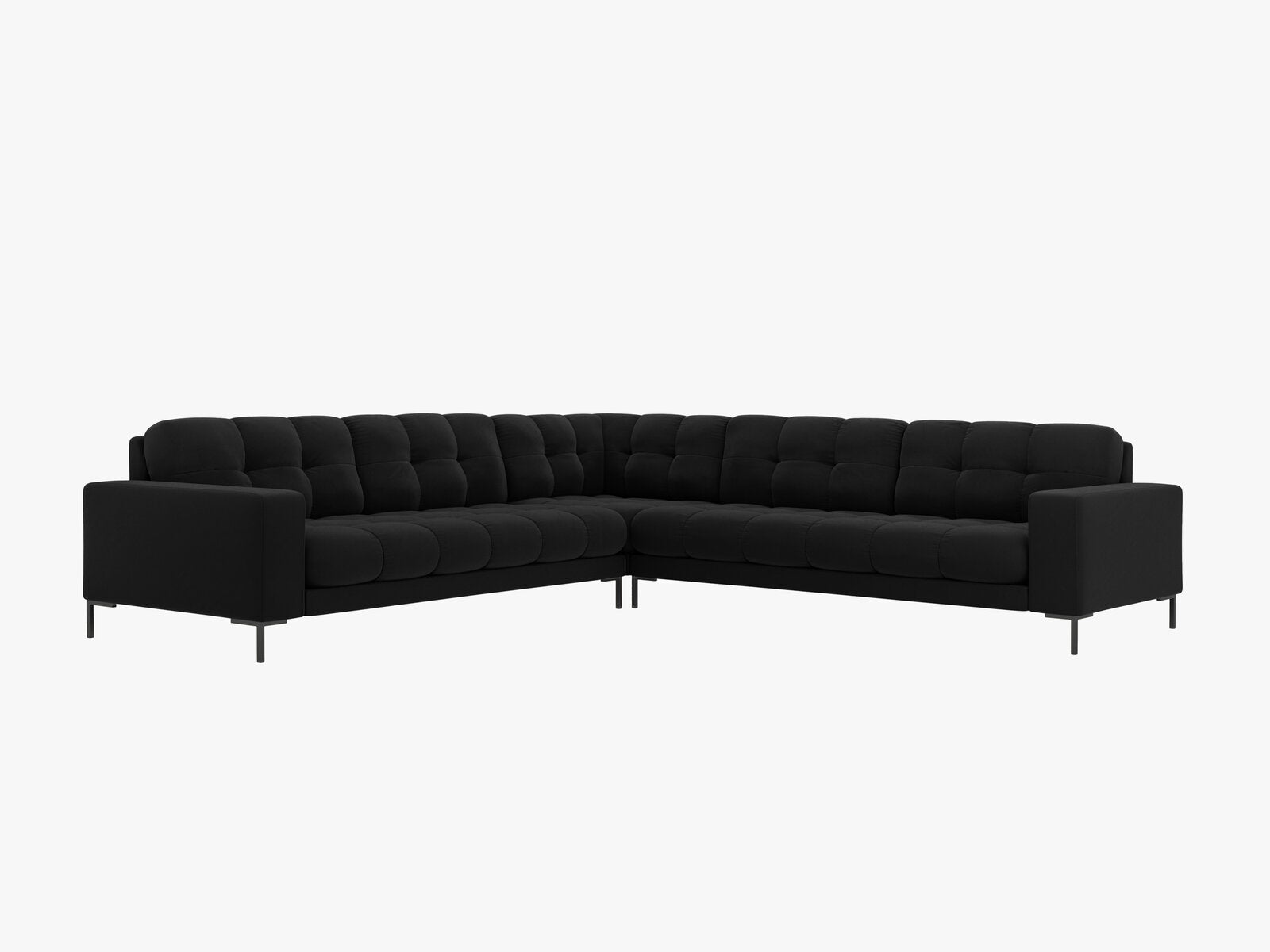 Micadoni Symmetrisches Ecksofa Mamaia 6-Sitzer Samt Bluvel Schwarz schwarze Beine