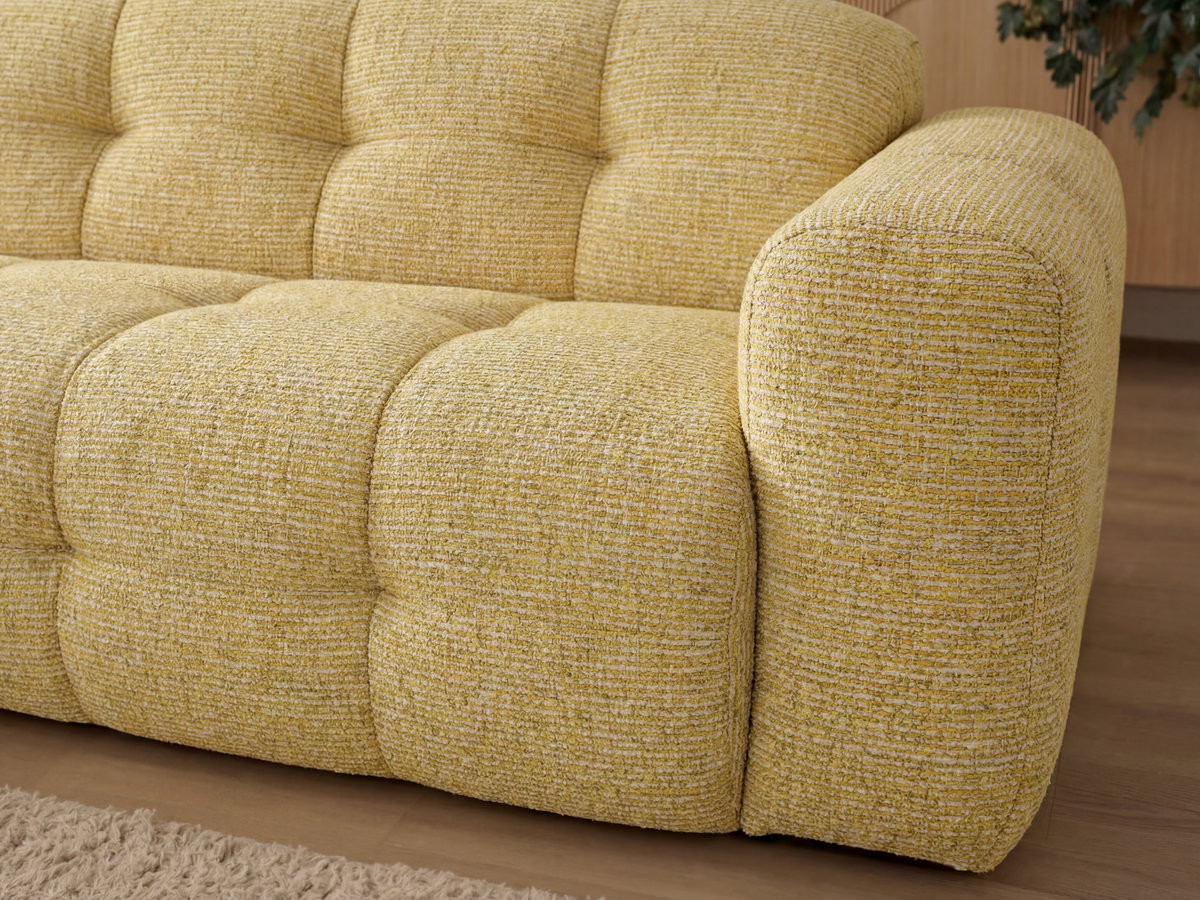 Bobochic Laura Sofa 3-Sitzer mit kleinem Pouf Melange-Stoff Gelb