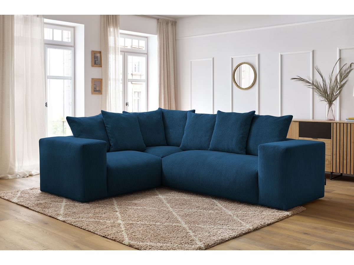 Bobochic Voltaire Ecksofa 268 × 214 cm Cordsamt Dunkelblau Ecke links