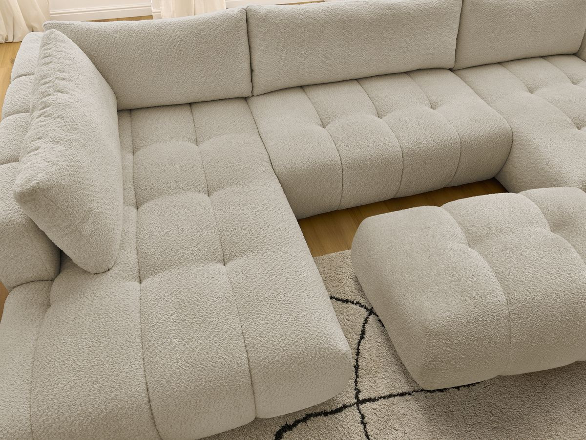Bobochic Fuji Wohnlandschaft mit Pouf Bouclé-Stoff Beige Ecke rechts