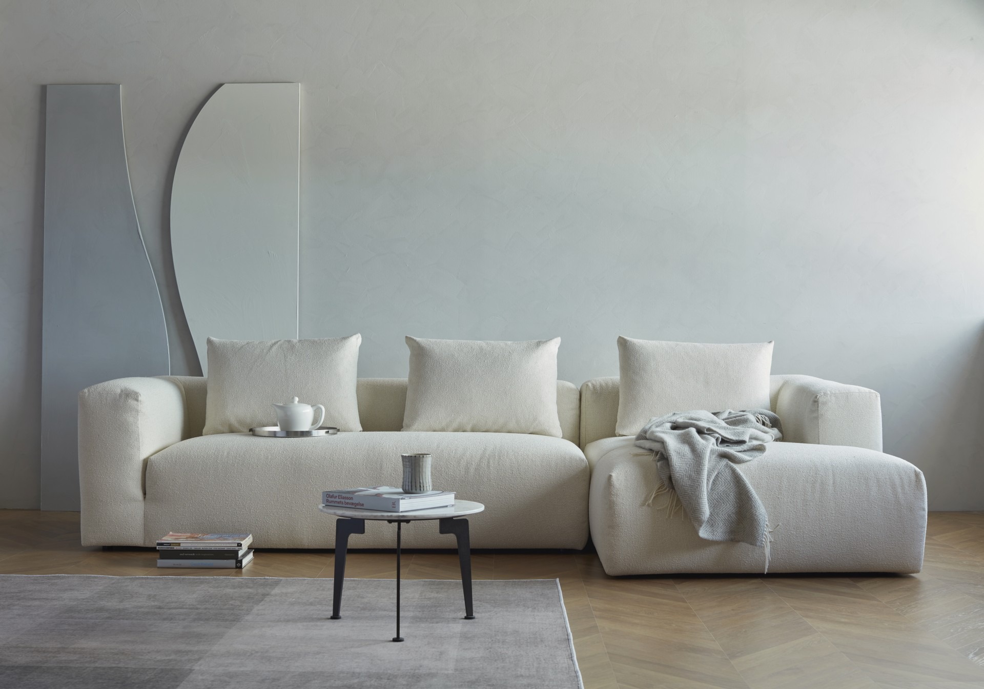 Wohnlandschaft Fred Chaiselongue links mit 2-Sitzer und lange Armlehne rechts Satya-Niagara