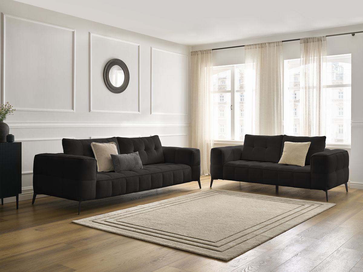 Bobochic Anis Sofa-Set 3- und 2-Sitzer Strukturstoff Schwarz