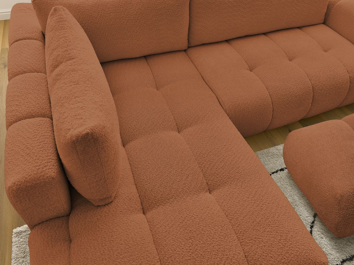 Bobochic Fuji Ecksofa mit Schlaffunktion und Bettkasten und Pouf 282 × 204 cm Bouclé-Stoff Orange Ecke links