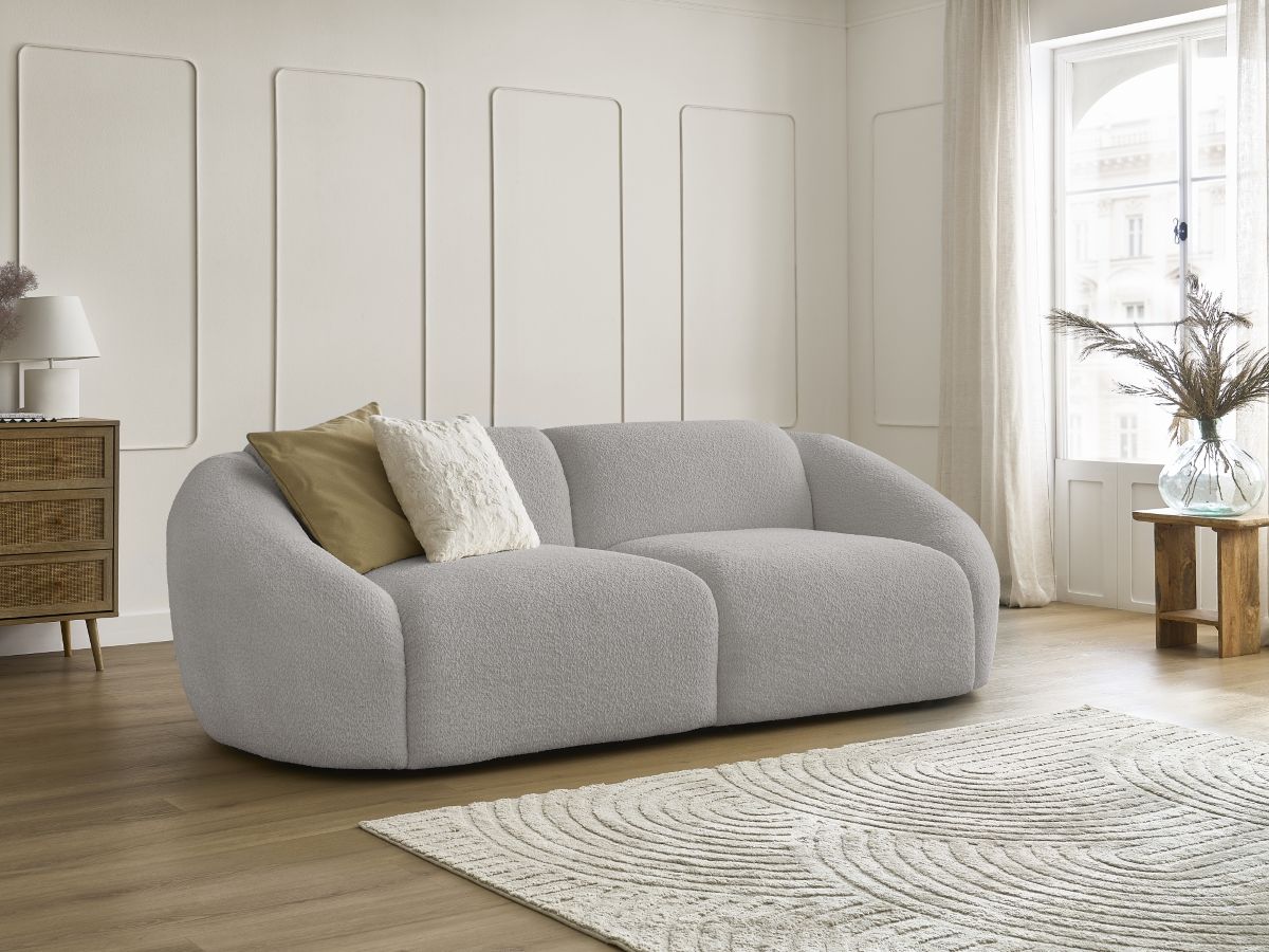 Bobochic Tina Sofa 3-Sitzer Bouclé-Stoff Hellgrau