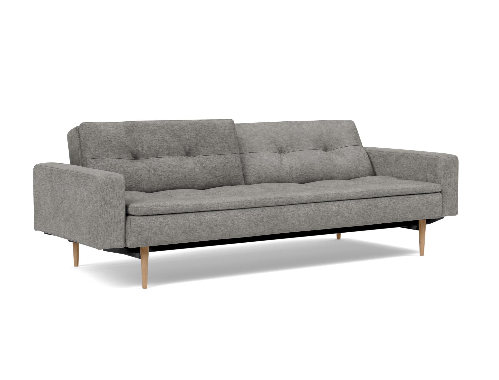Schlafsofa Dublexo mit Armlehnen Flachgewebe Avella 282-Warm-Grey Beine Styletto Eiche hell