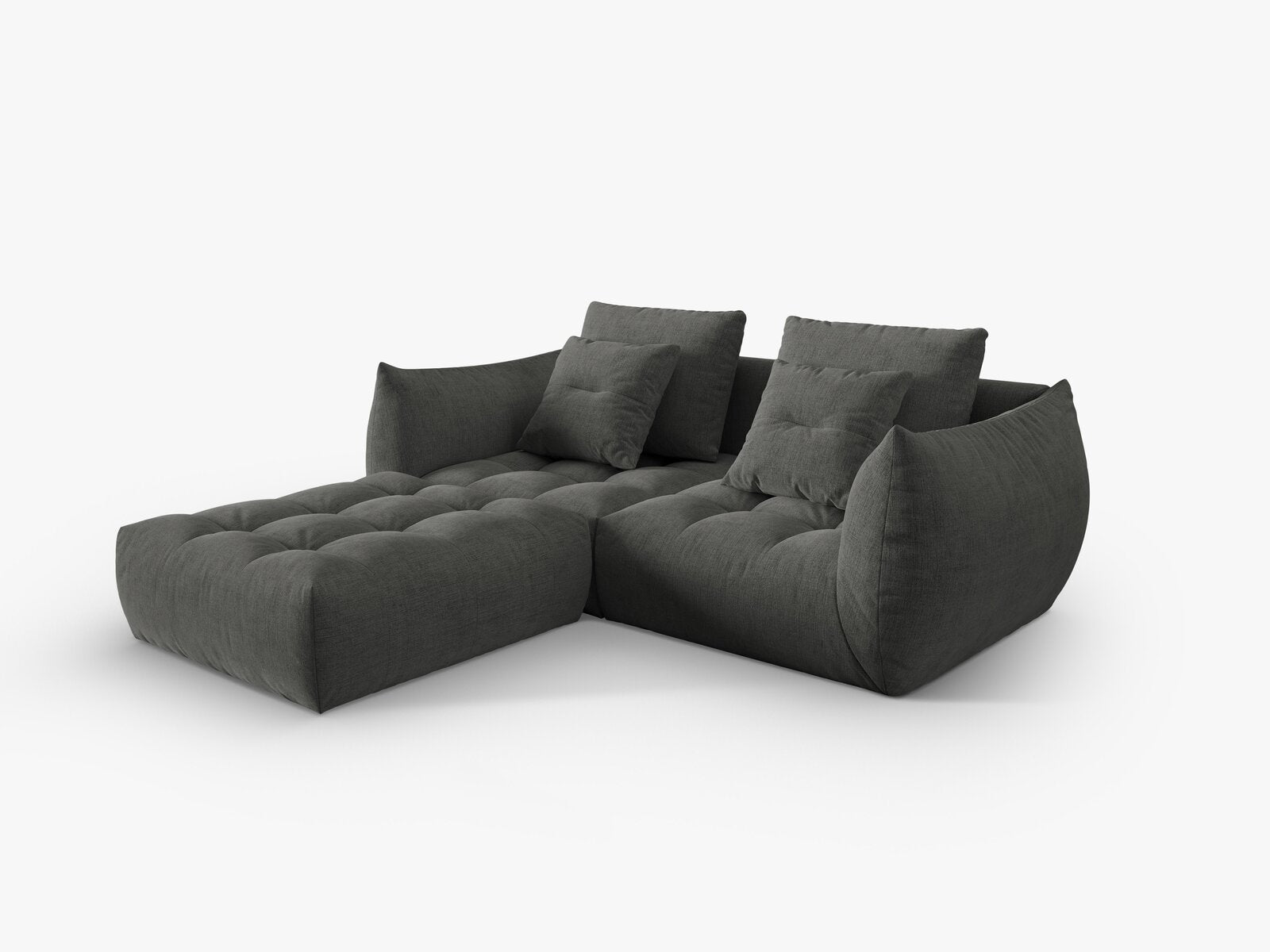 Micadoni Ecksofa Bloom 3-Sitzer Strukturierter Stoff Wind Dunkelgrau