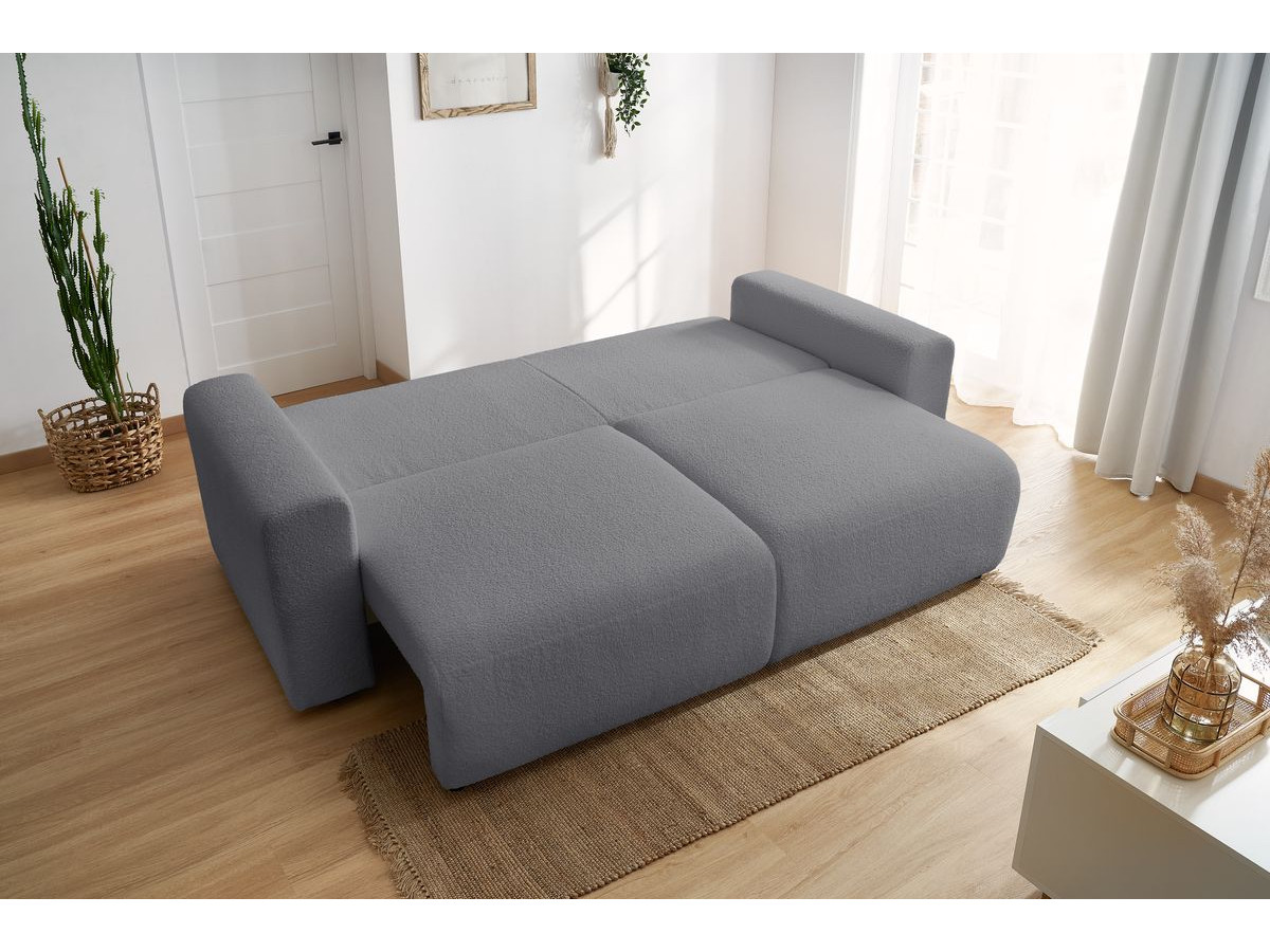 Bobochic Envy Schlafsofa 3-Sitzer mit Bettkasten und rechteckigem Pouf Bouclé-Stoff Dunkelgrau