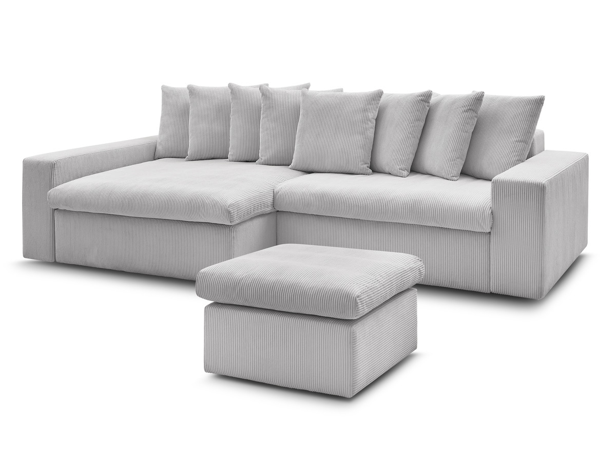 Bobochic Enore Ecksofa mit Pouf Cordsamt Hellgrau Ecke links