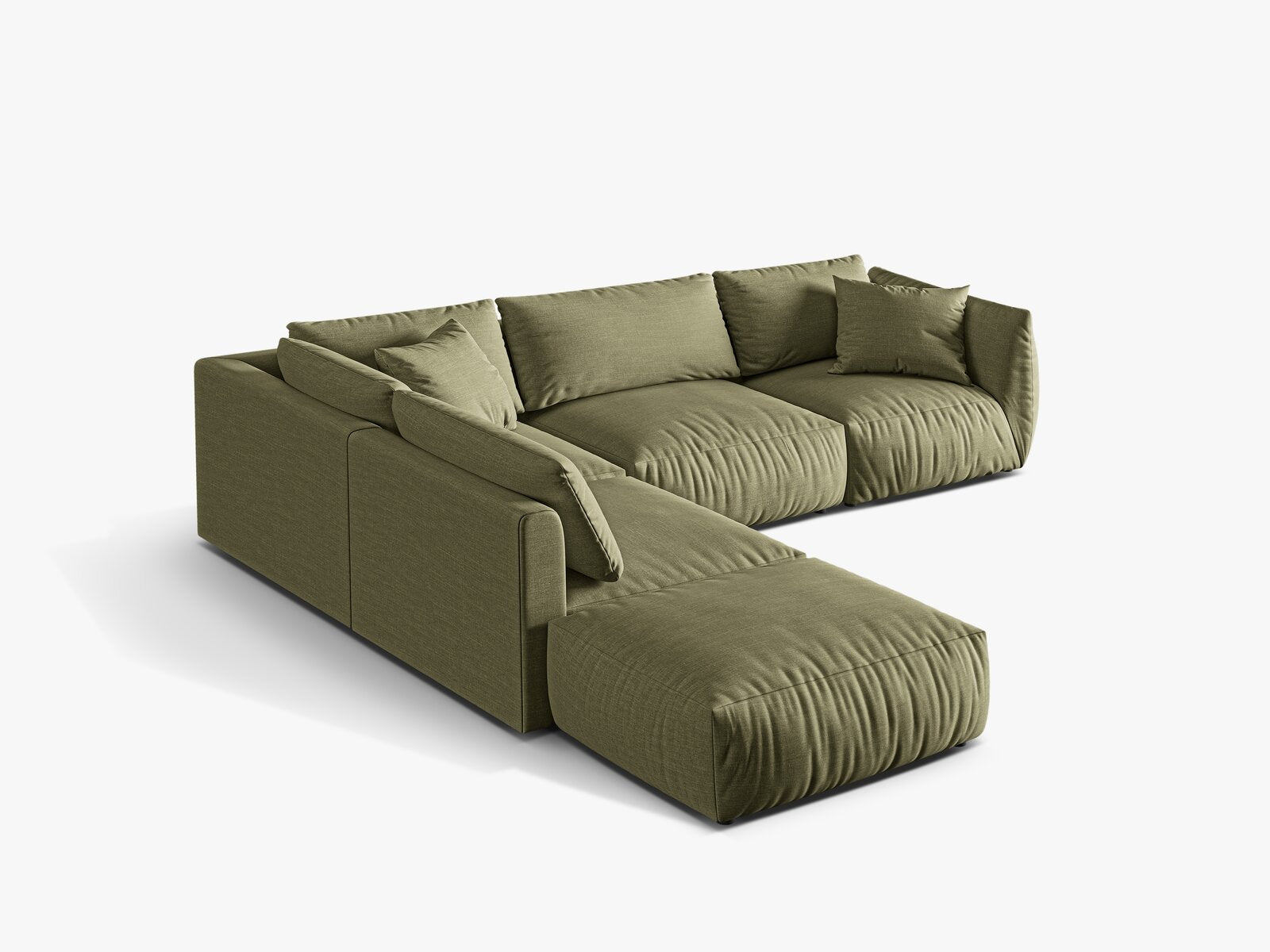 Micadoni Modulares Ecksofa Chris 4-Sitzer Links Strukturierter Stoff Hellgrün