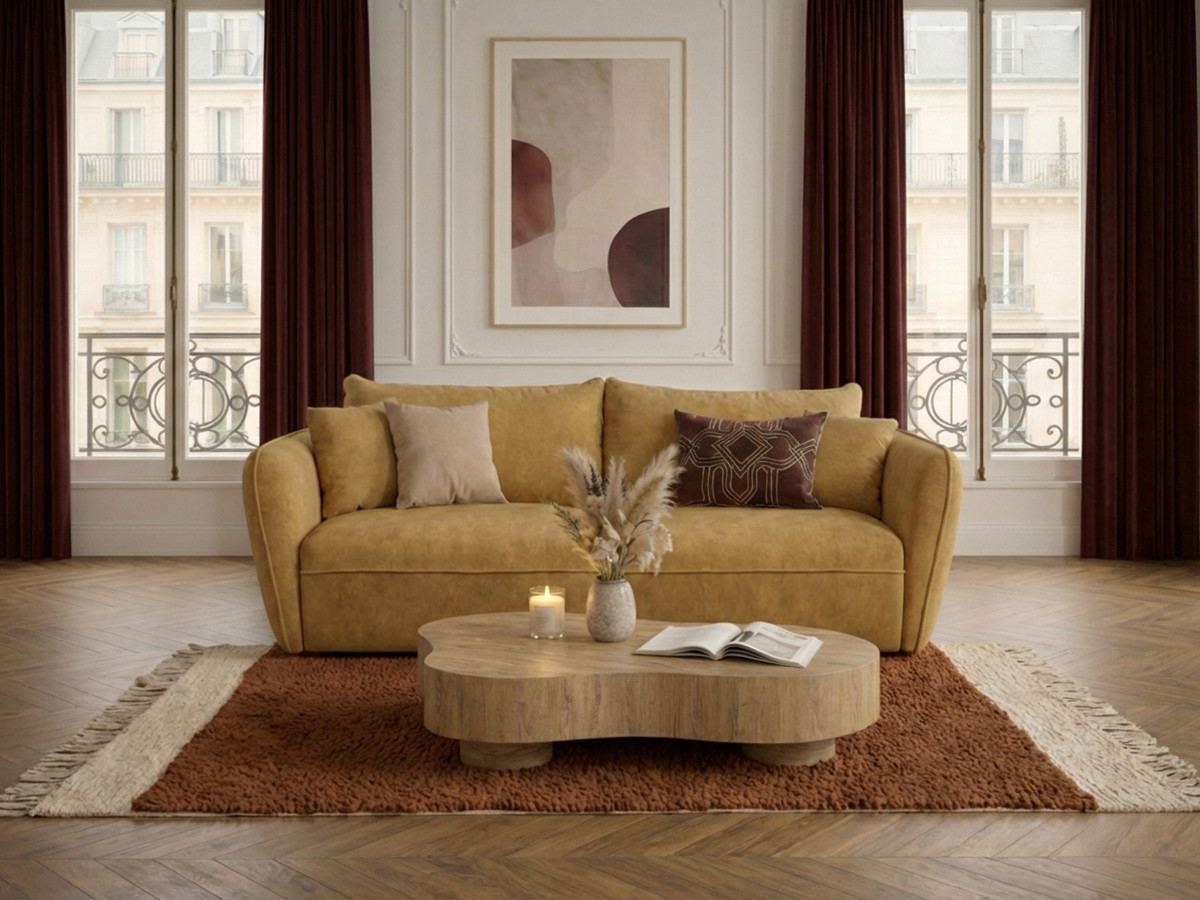 Bobochic Luigi Sofa 3-Sitzer Strukturstoff Gelb