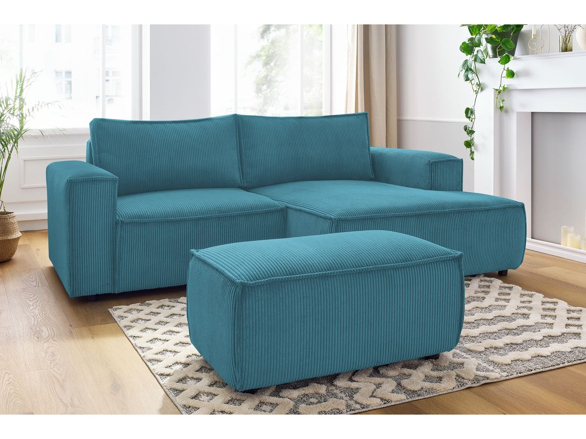 Bobochic Nihad Ecksofa mit Pouf Cordsamt Dunkelblau Ecke rechts