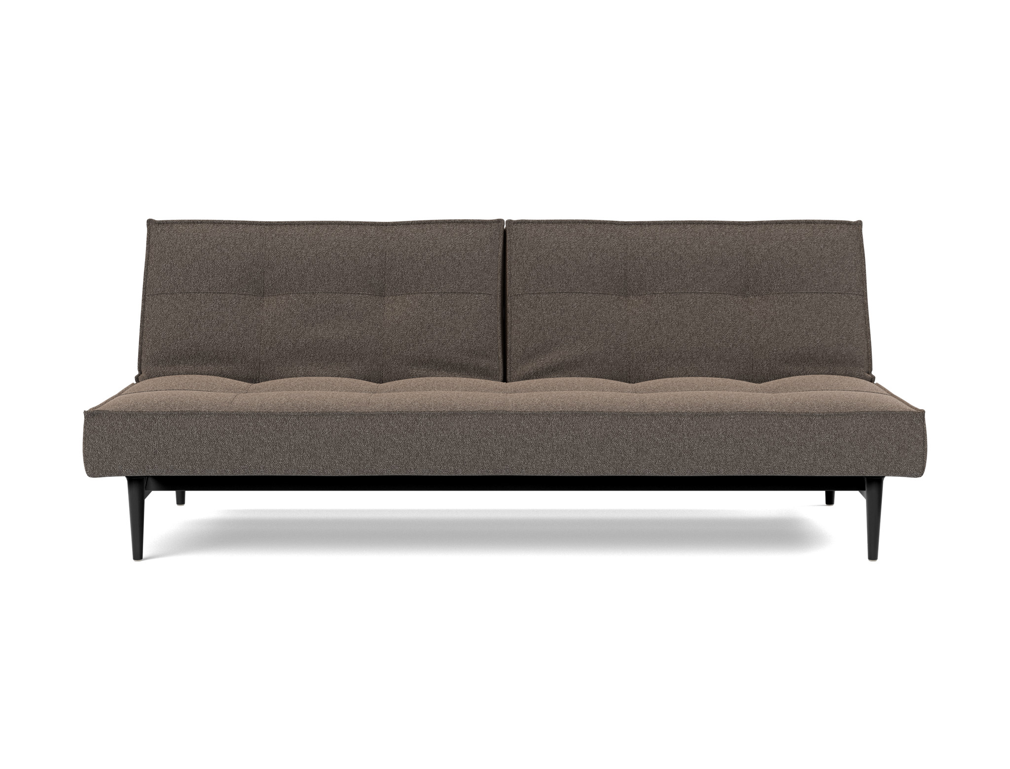 Schlafsofa Splitback Boucle Skandi 530-Taupe Beine Styletto Eiche schwarz