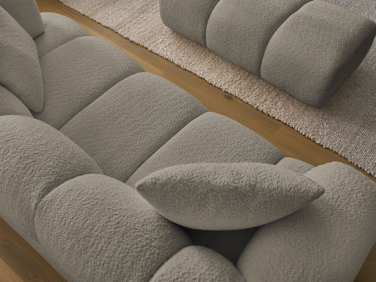 Bobochic Pamira Sofa 2-Sitzer mit Pouf Bouclé-Stoff Taupe