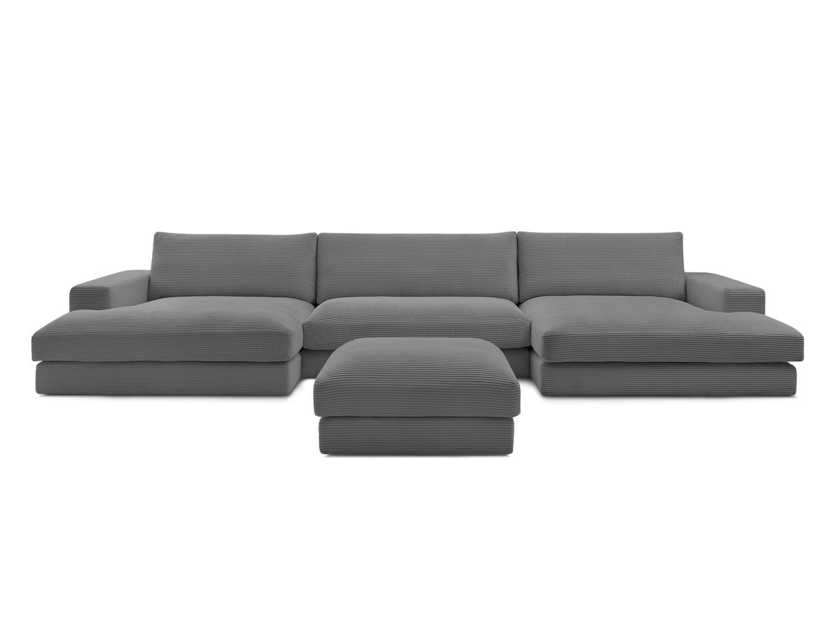 Bobochic Leonard Wohnlandschaft mit Pouf 349 × 159 cm Cordsamt Dunkelgrau