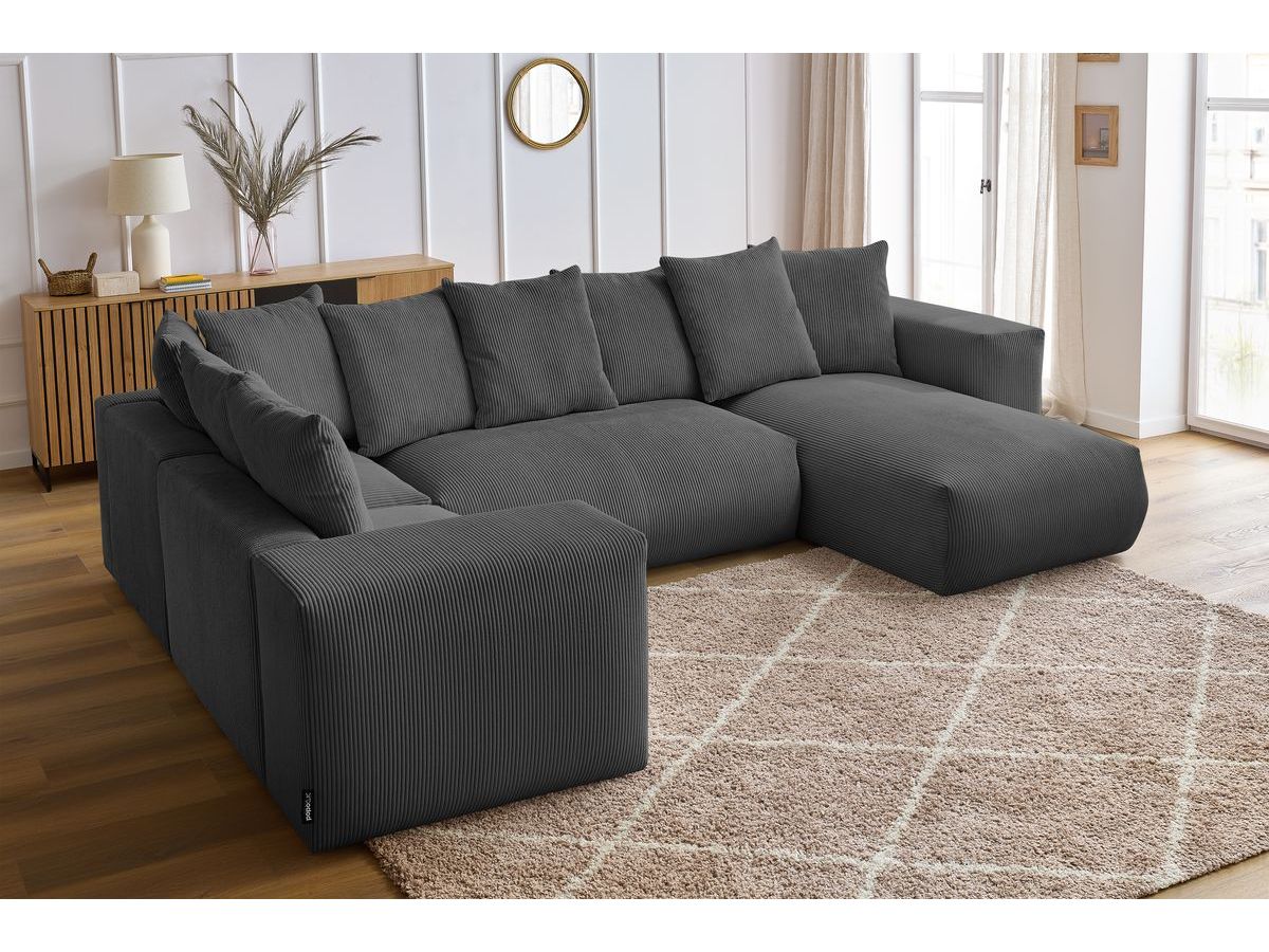 Bobochic Voltaire Wohnlandschaft 356 × 214 cm Cordsamt Dunkelgrau Ecke rechts