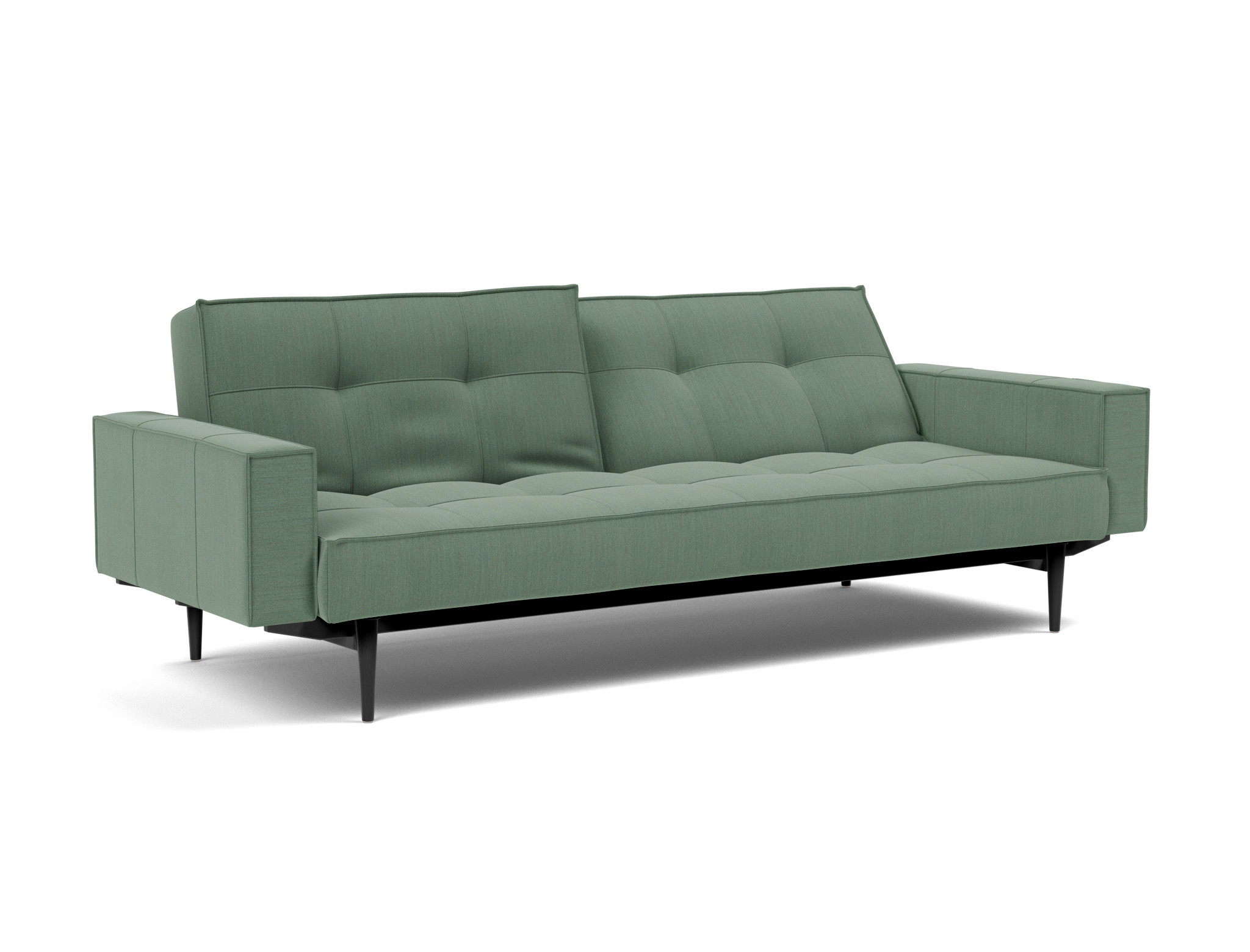 Schlafsofa Splitback mit Armlehnen Flachgewebe Elegance 518-Green Beine Styletto Eiche schwarz
