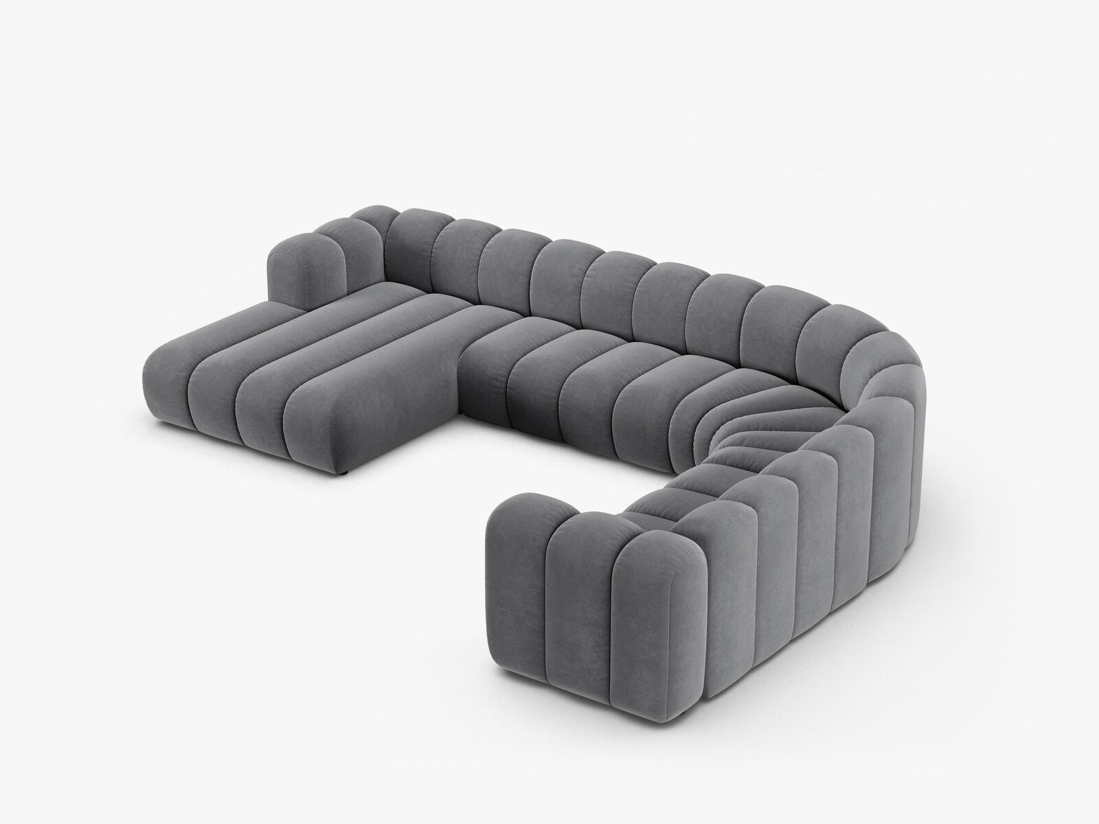 Micadoni Modulares Panorama Ecksofa Lupine 6-Sitzer Rechts Samt Salvador Grau