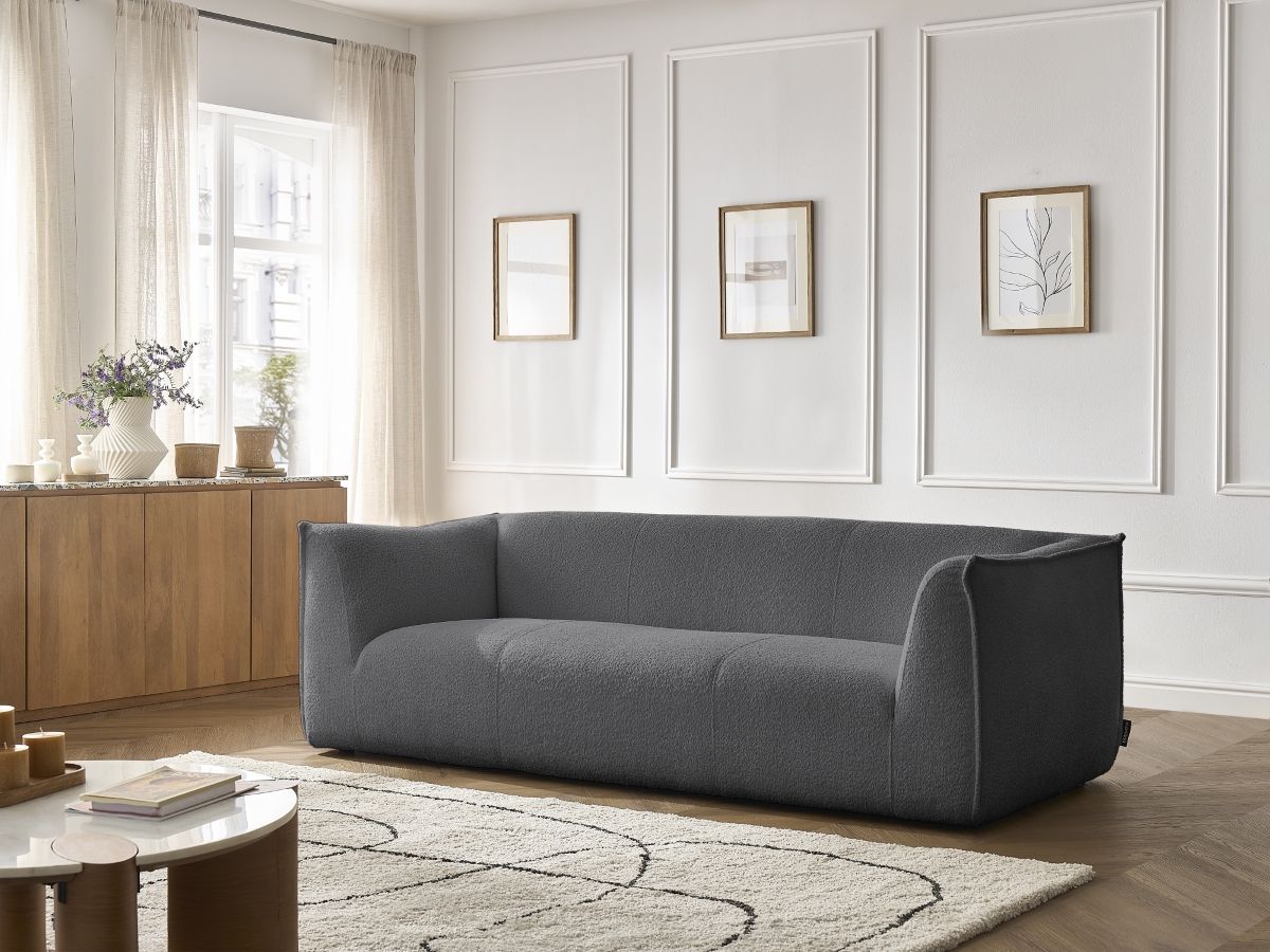 Bobochic Giorgia Sofa 3-Sitzer Bouclé-Stoff Dunkelgrau
