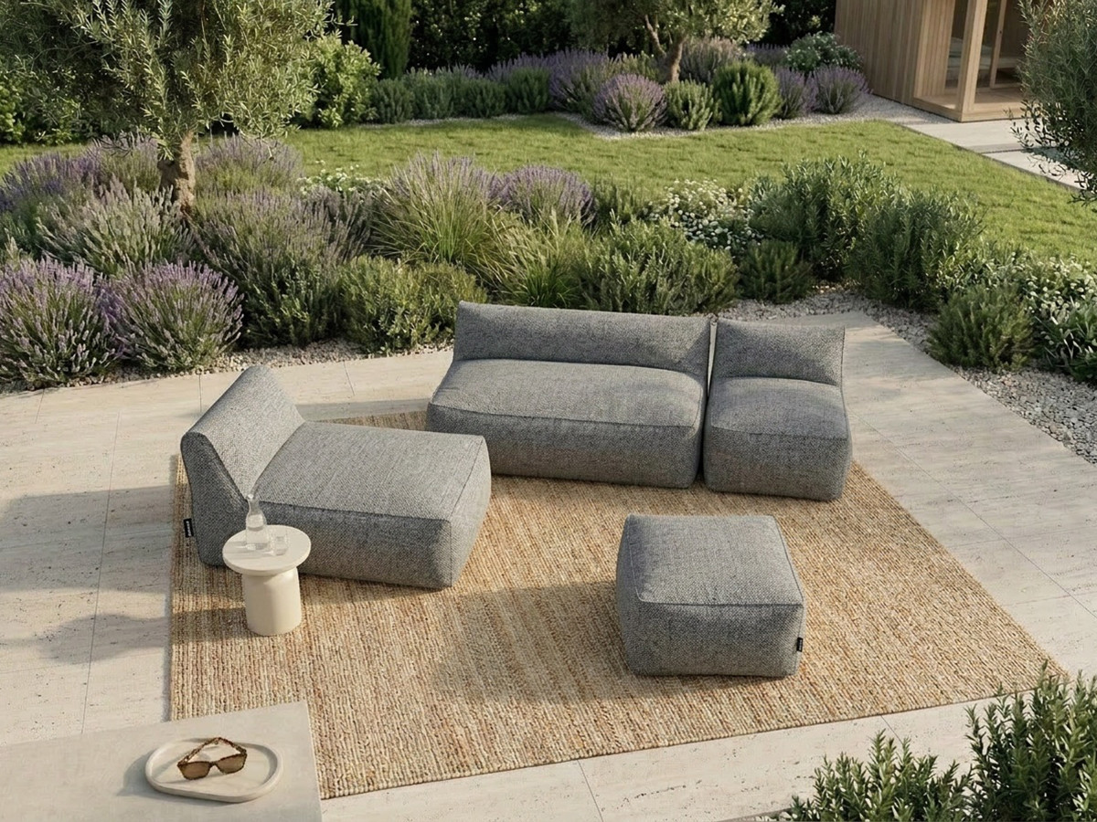 Bobochic Riviera Gartensofa 5-Sitzer mit Pouf Stoff Dunkelgrau
