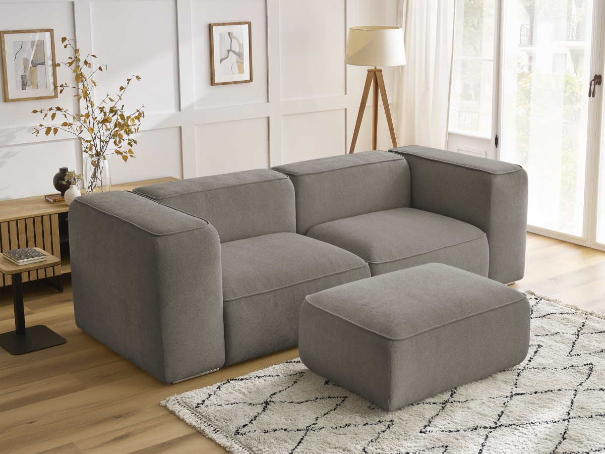 Bobochic Zephyr Sofa 3-Sitzer mit Pouf Strukturstoff Taupe
