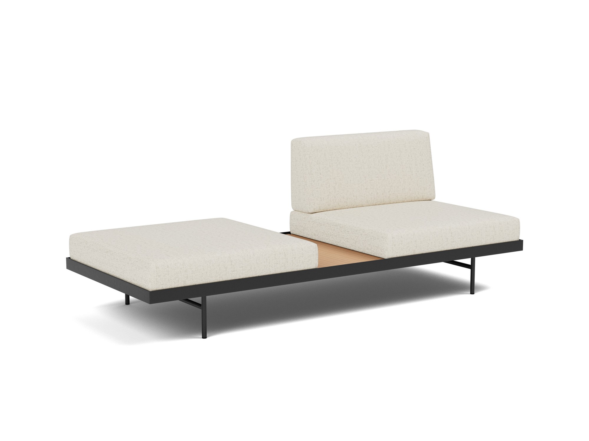Tagesbett Puri Boucle Skandi 531-Off-White Beine mit Eichentisch