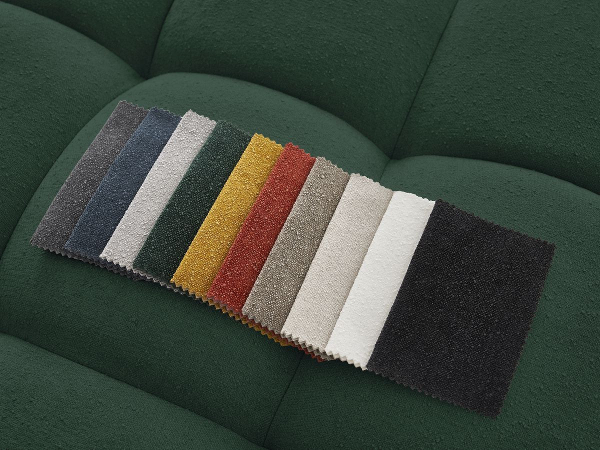 Bobochic Everest Ecksofa mit Schlaffunktion und Pouf, 10 Kissen Strukturstoff Grün Ecke rechts