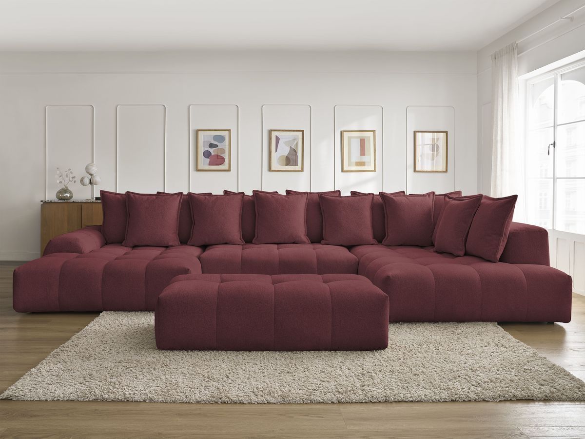 Bobochic Everest Wohnlandschaft mit Pouf, 14 Kissen Melange-Stoff Rot Ecke links