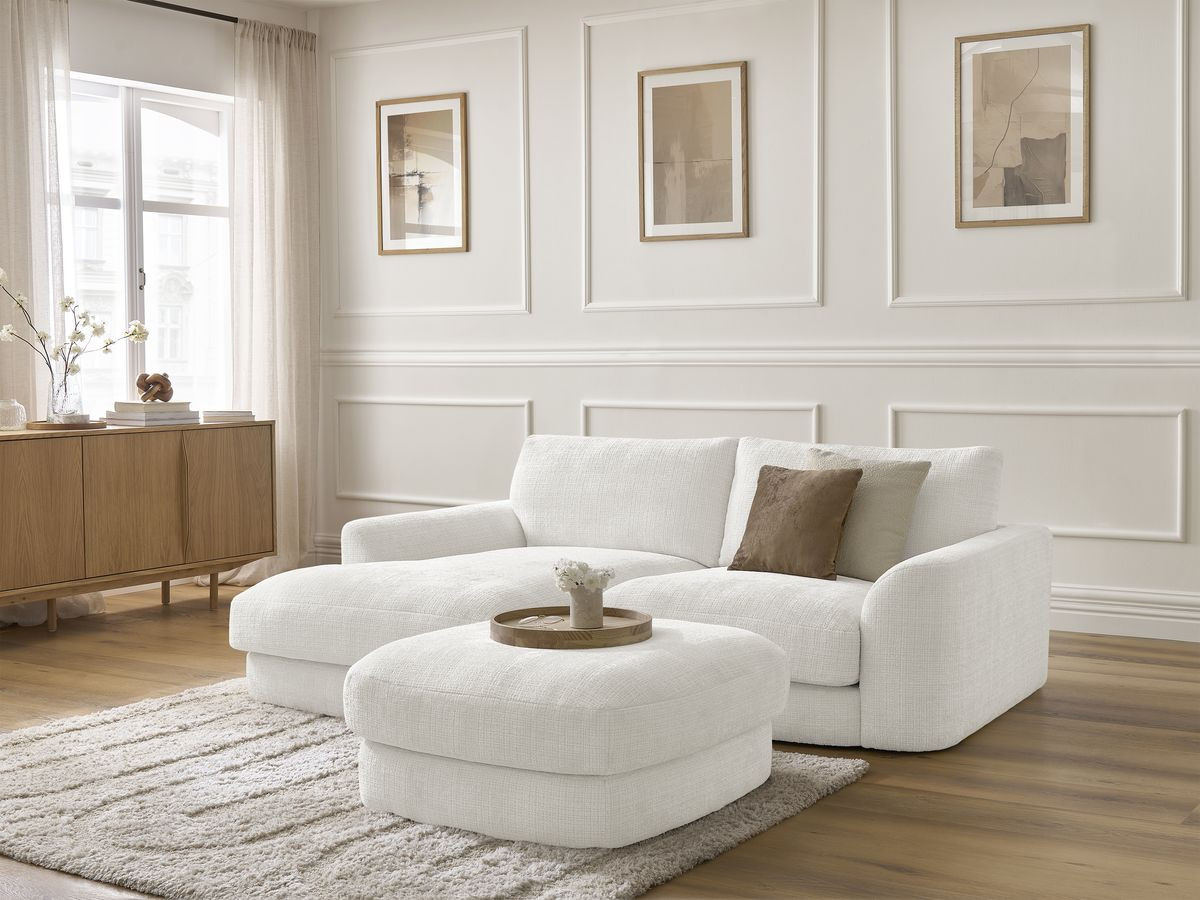 Bobochic Leonore Ecksofa mit Pouf Strukturstoff Weiß Ecke links