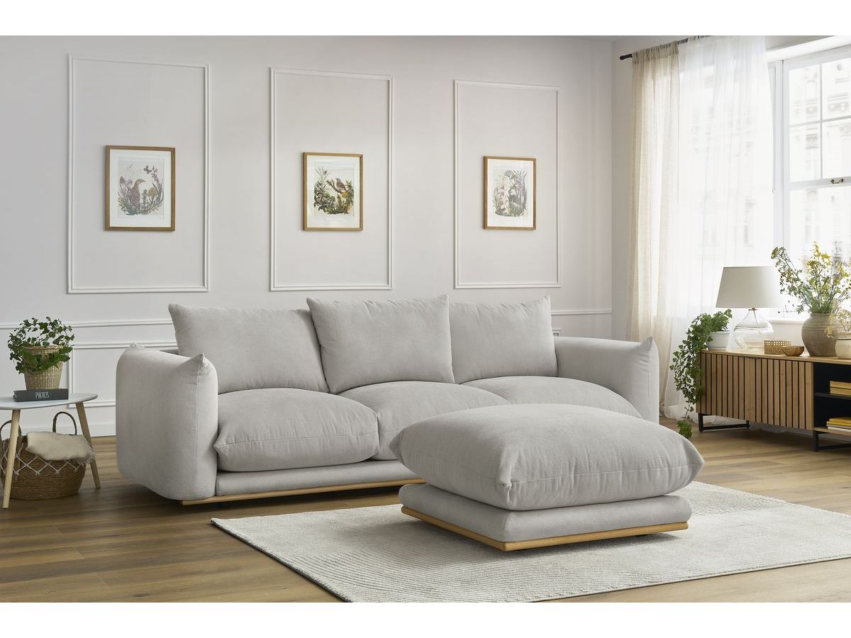 Bobochic Ernest Sofa 4-Sitzer mit Pouf Stoff Hellgrau