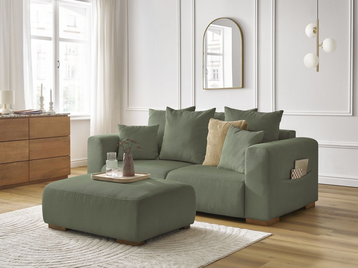 Bobochic Sidonie Sofa 3-Sitzer mit Pouf Cordsamt Grün