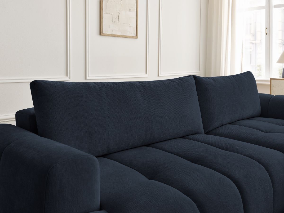 Bobochic Fuji Ecksofa mit Schlaffunktion und Bettkasten und Pouf 292 × 160 cm Stoff Dunkelblau Ecke rechts
