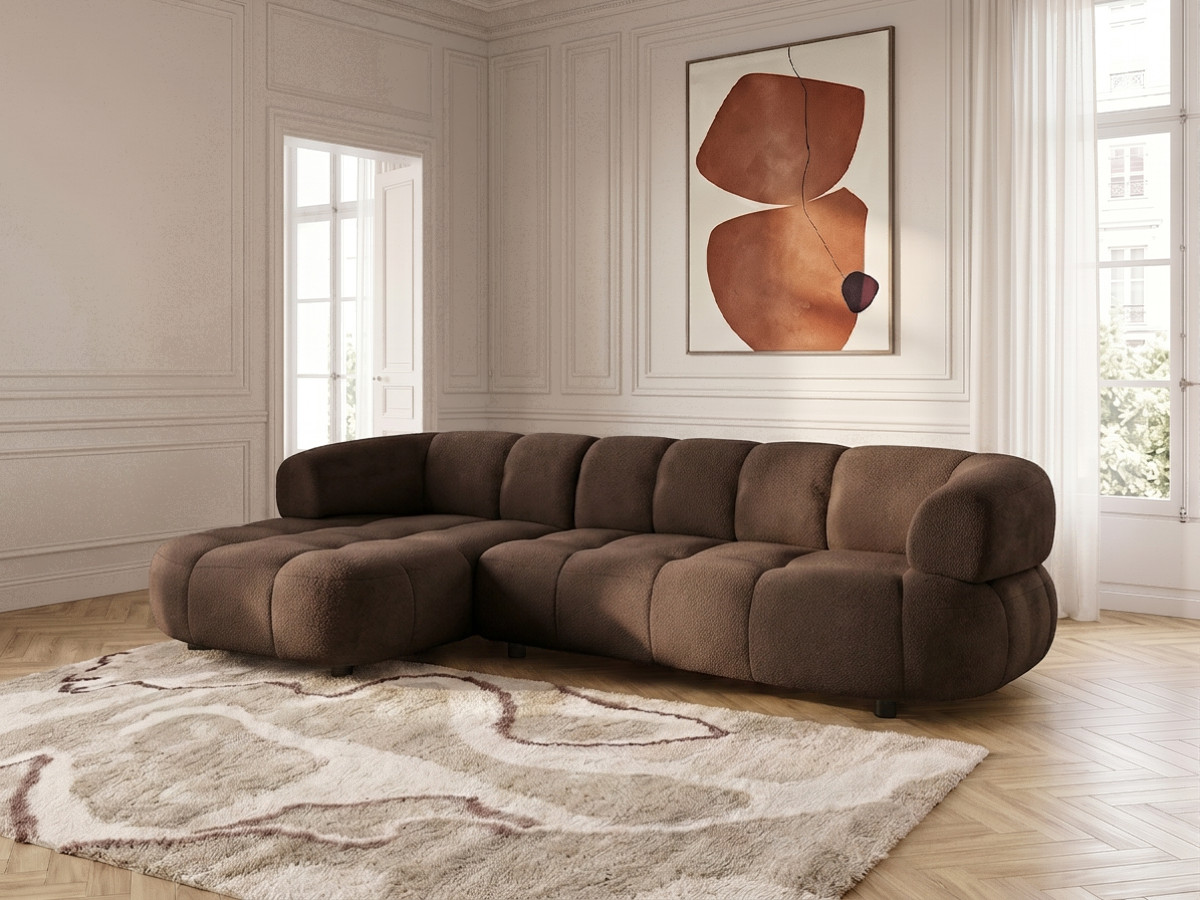 Bobochic Lovely Ecksofa mit Schlaffunktion Stoff Braun Ecke links