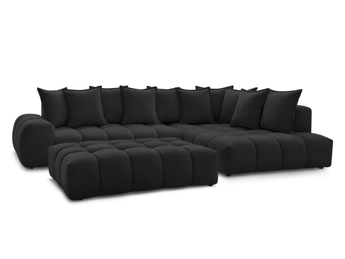 Bobochic Everest Ecksofa mit Schlaffunktion und Pouf, 10 Kissen Strukturstoff Schwarz Ecke rechts