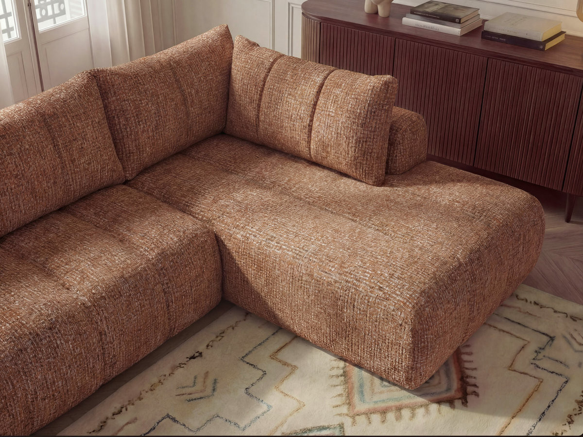 Bobochic Nesty Wohnlandschaft mit Pouf Melange-Stoff Orange Ecke links