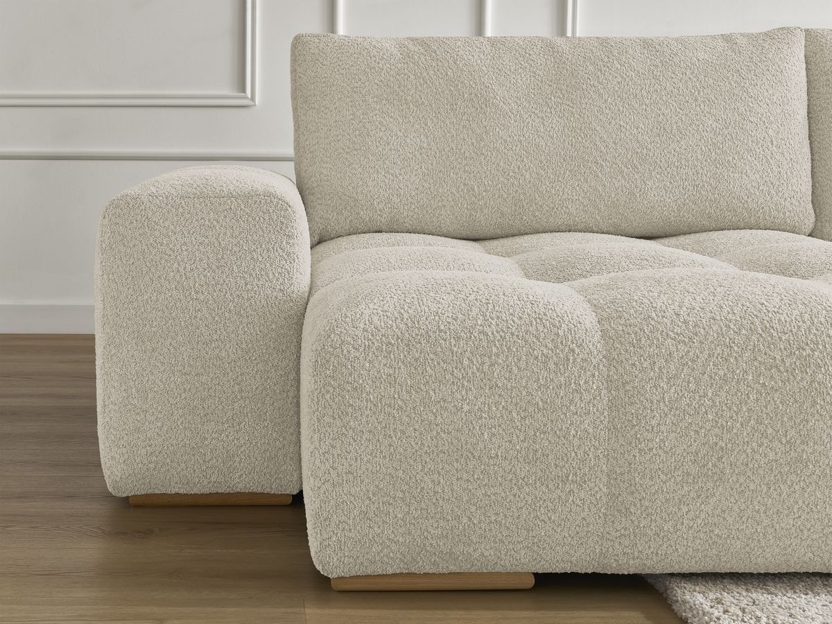 Bobochic Anakin Wohnlandschaft, Liegefläche 137 × 382 cm, 3 Kissen Bouclé-Stoff Beige