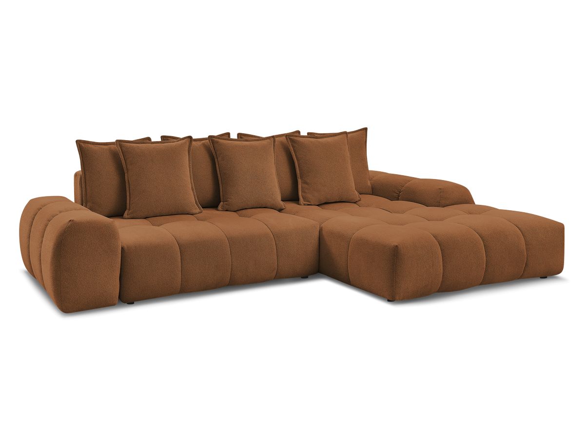 Bobochic Everest Ecksofa mit Schlaffunktion und Bettkasten 318 × 180 cm, 7 Kissen Melange-Stoff Orange Ecke rechts