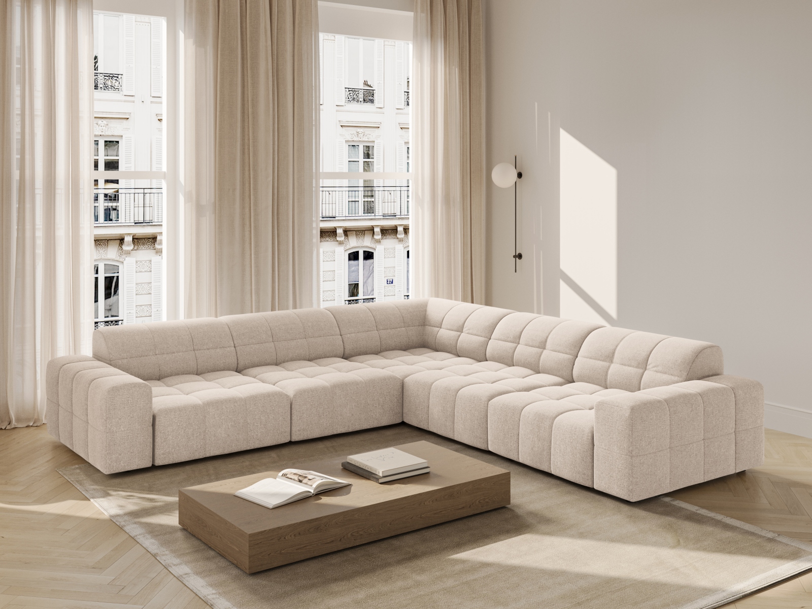 Cosmopolitan Design Symmetrisches Ecksofa Chicago 4-Sitzer Chenille Haga Beige