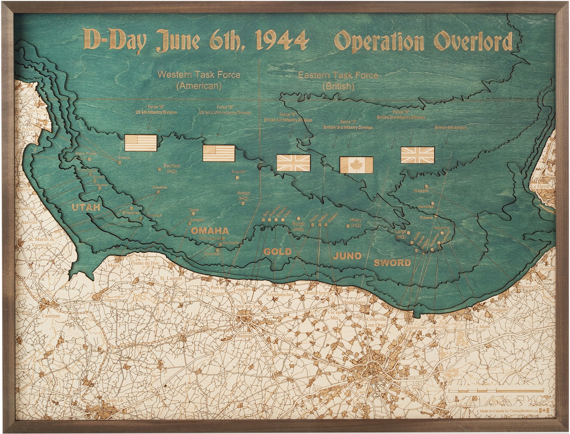 Cutting Brothers 3D Holz-Wandkarte D-day Normandie 1945 81 x 61 moebelfaktor