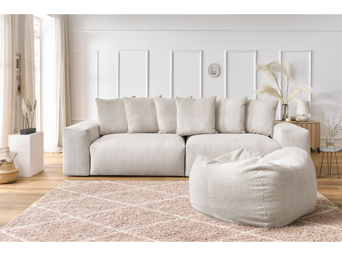 Bobochic Voltaire Sofa 5-Sitzer mit Pouf Cordsamt Beige