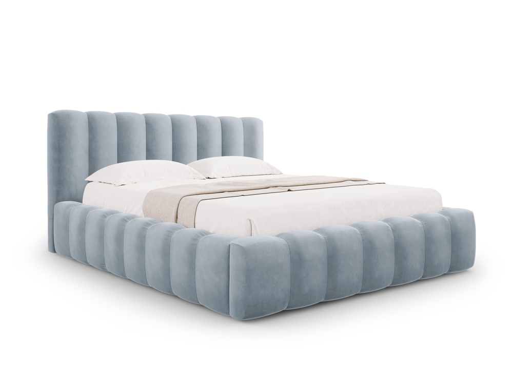 Cosmopolitan Design Stauraumbett mit Kopfteil Palma 140x200 Samt Bluvel Hellblau