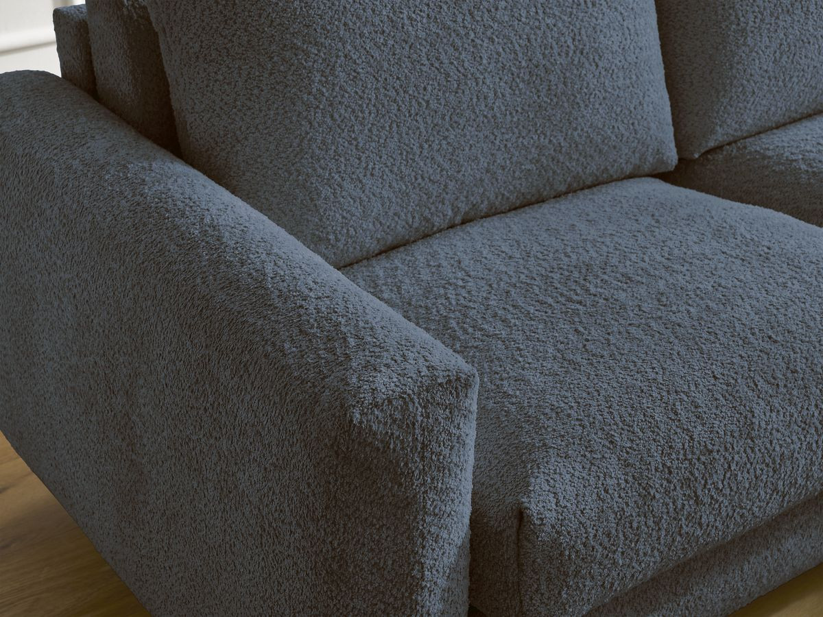 Bobochic Cocoone Ecksofa mit Schlaffunktion und Bettkasten Bouclé-Stoff Dunkelblau, Liegefläche 140 × 200 cm