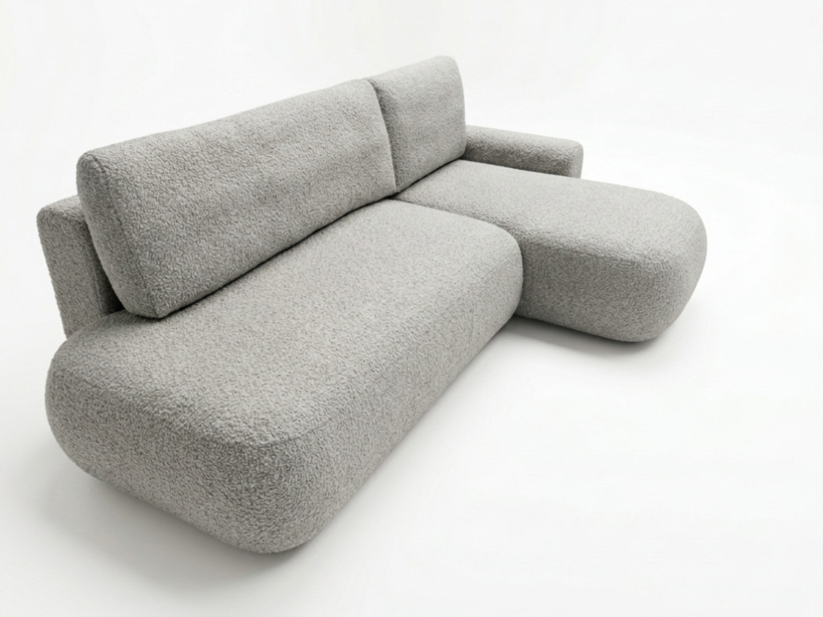Bobochic Tango Ecksofa mit Schlaffunktion und Bettkasten Bouclé-Stoff Grau Ecke rechts