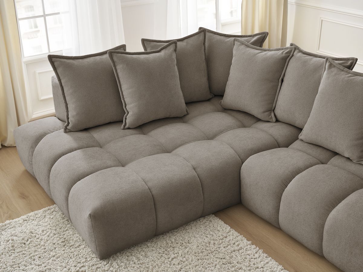 Bobochic Everest Ecksofa, 10 Kissen Strukturstoff Taupe Ecke links