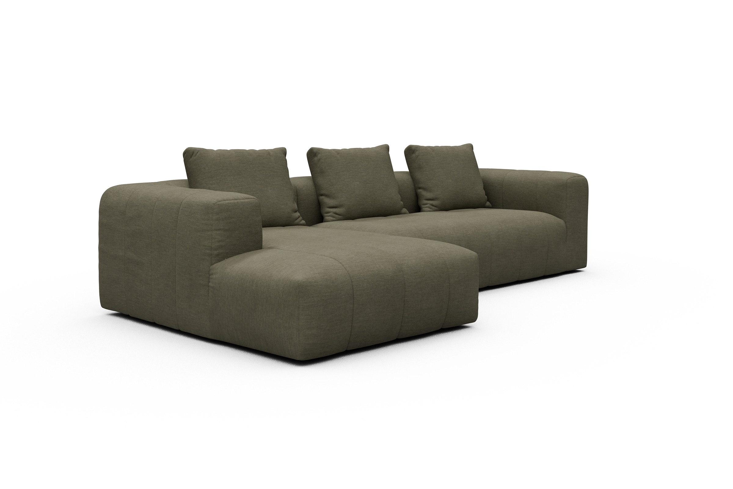 Ecksofa Hugo 2,5-Sitzer Armlehne rechts mit Chaiselongue Vivus-Dusty-Olive