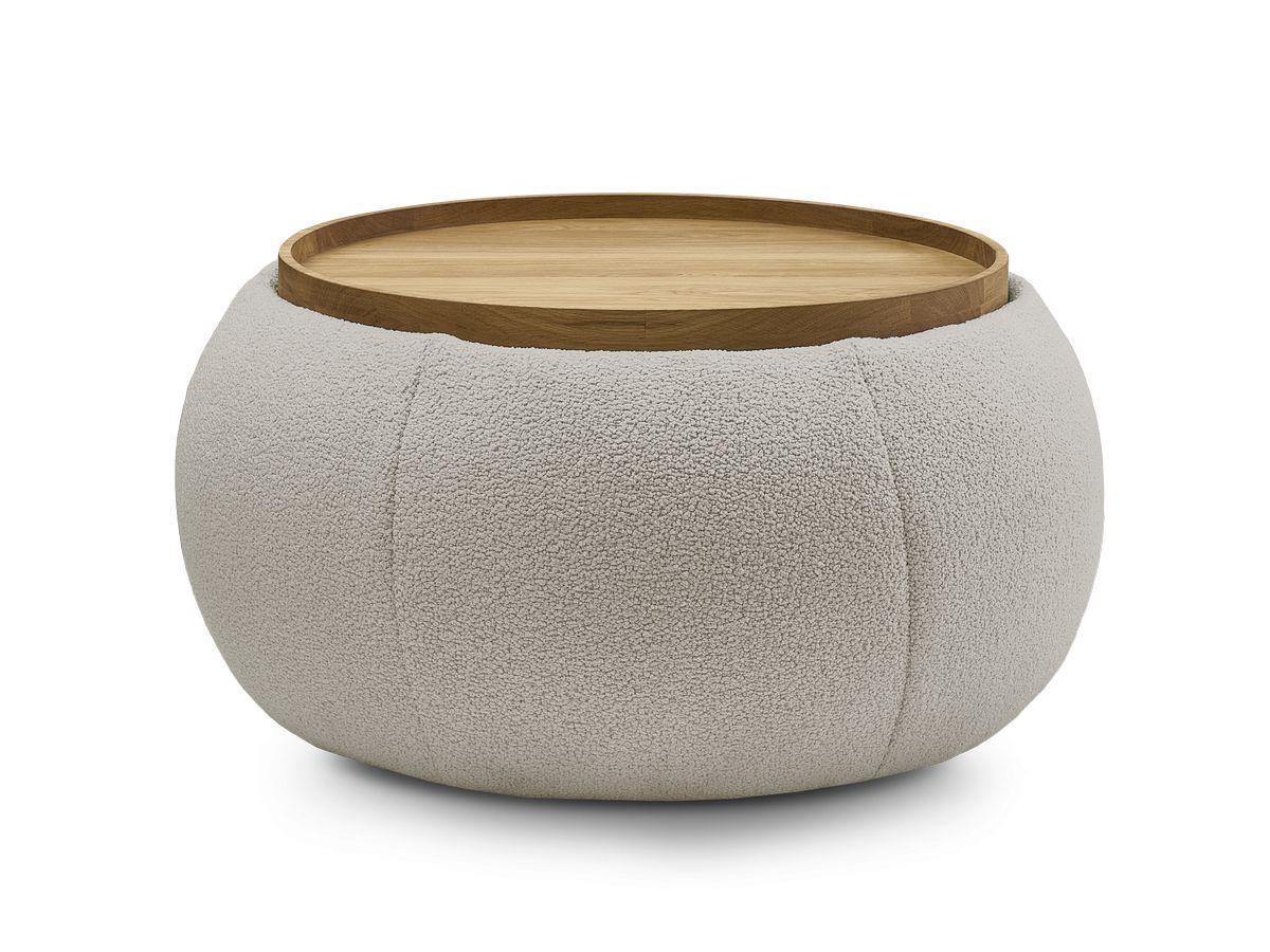 Bobochic Hayden Pouf mit Tablett, rund Bouclé-Stoff Taupe, 77 cm