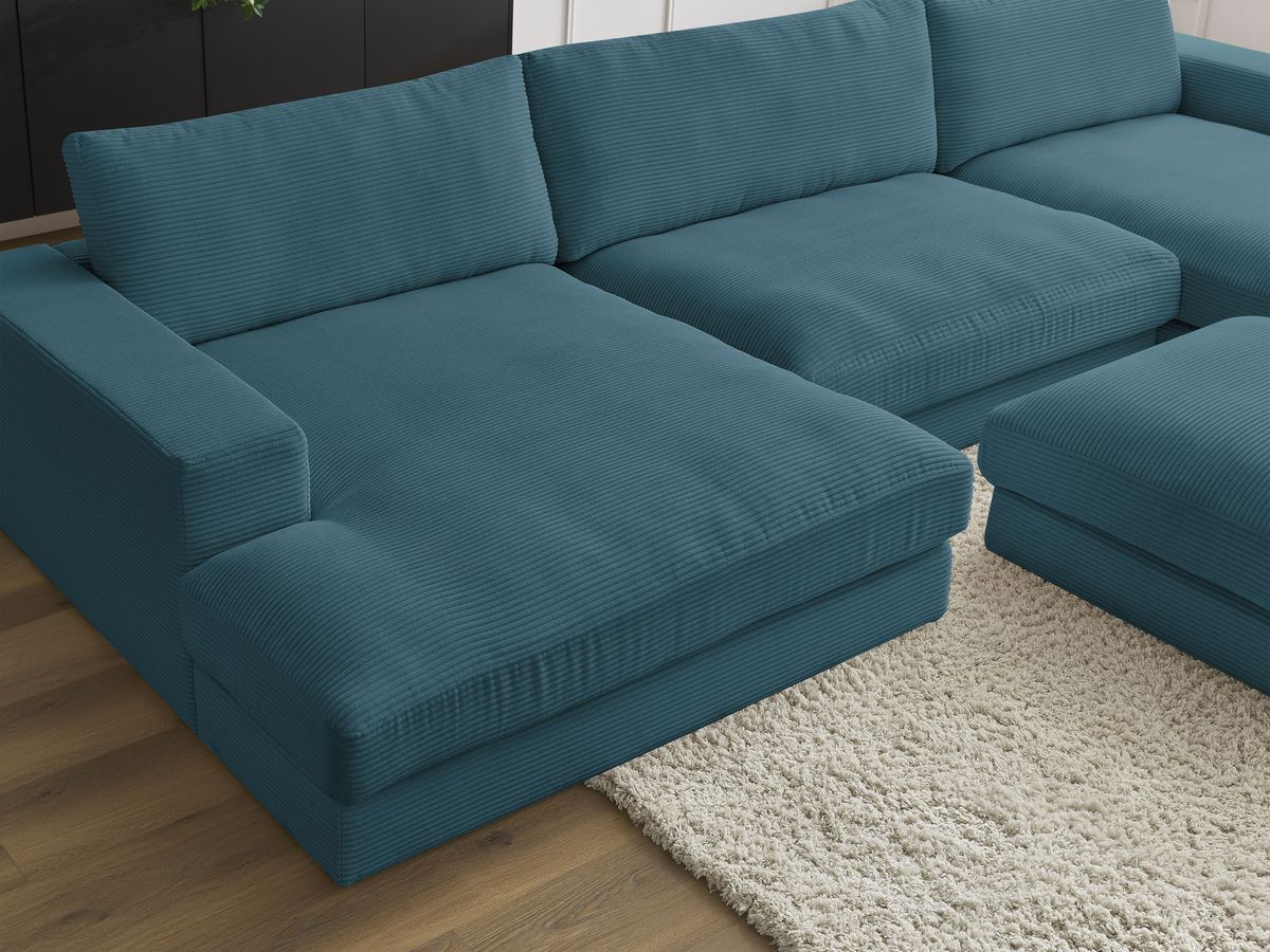 Bobochic Leonard Wohnlandschaft mit Pouf 349 × 159 cm Cordsamt Hellblau