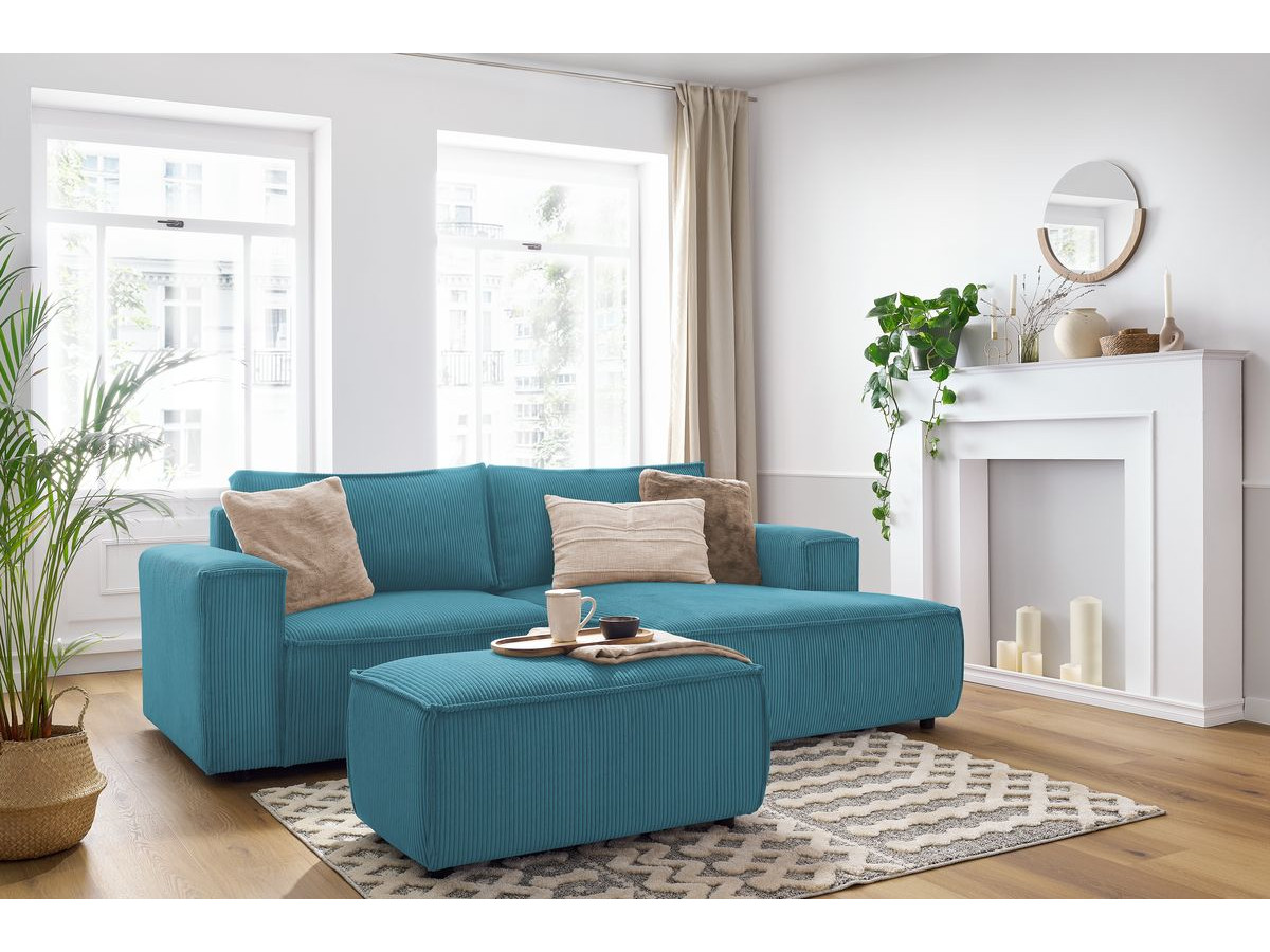 Bobochic Nihad Ecksofa mit Pouf Cordsamt Dunkelblau Ecke rechts